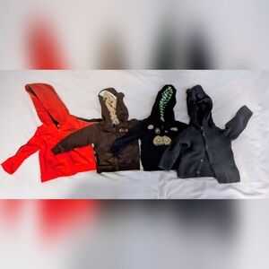 Set of 4 Baby Hoodies - Brown, Navy Blue, Red & Gray Size 6-9 Months